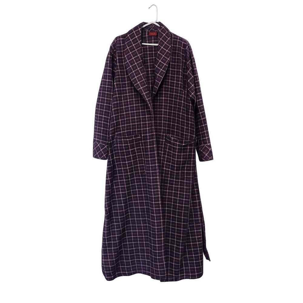 Vintage Lee Valley Ireland Plaid Flannel Robe XL Shawl Collar Belted Nightwear